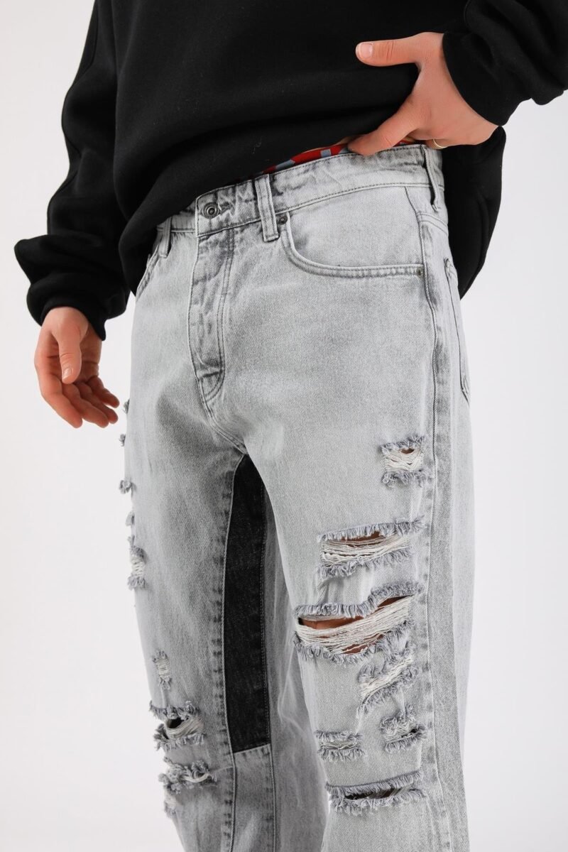 MAFIA RIPPED DETAIL ICE BLUE BAGGY JEANS - Image 2