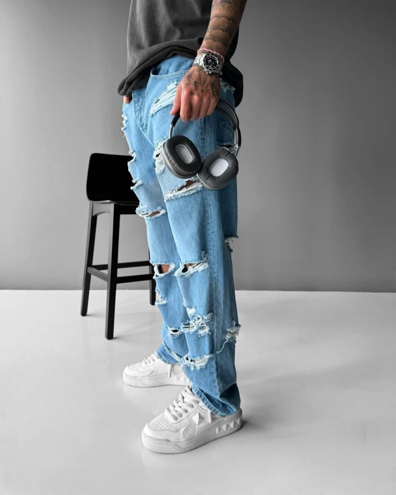 MAFIA RIPPED BLUE BAGGY JEANS - Image 2