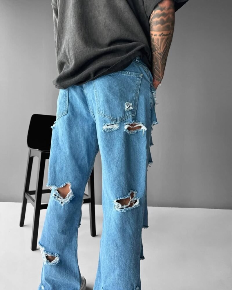 MAFIA RIPPED BLUE BAGGY JEANS - Image 3