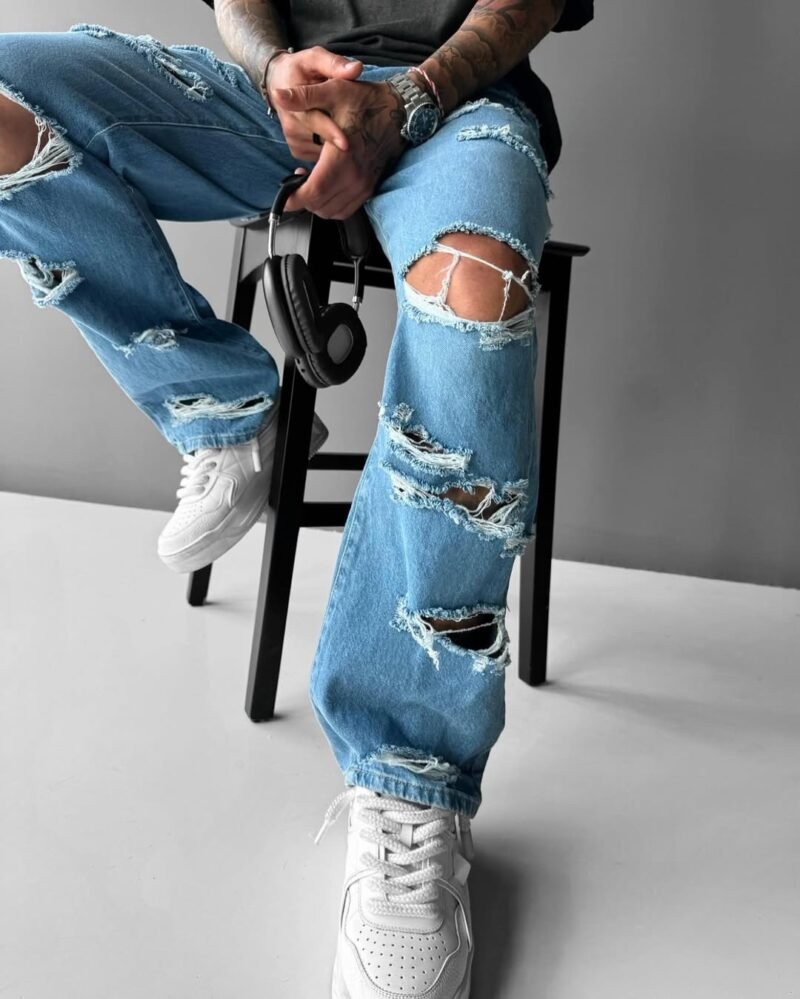 MAFIA RIPPED BLUE BAGGY JEANS