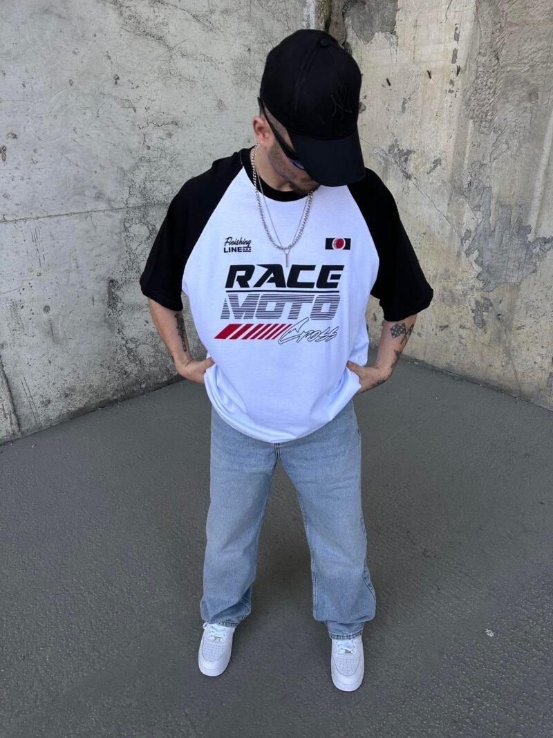 PM RACE MOTO OVERSIZED WHITE TSHIRT