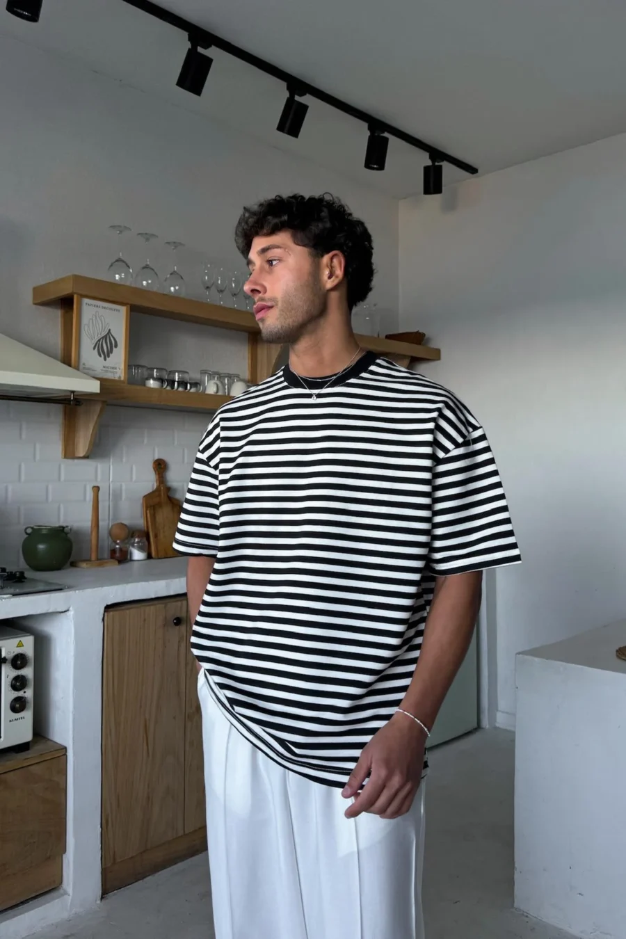 Black & White Striped Oversize T-Shirt - Image 3