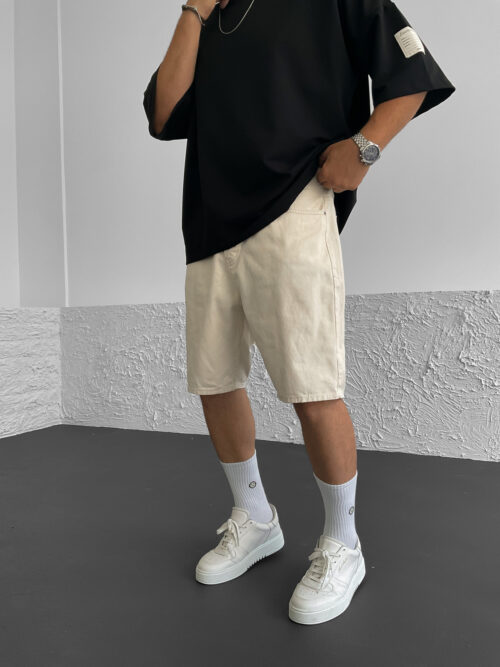 Relaxed Fit Basic Denim Shorts - Beige