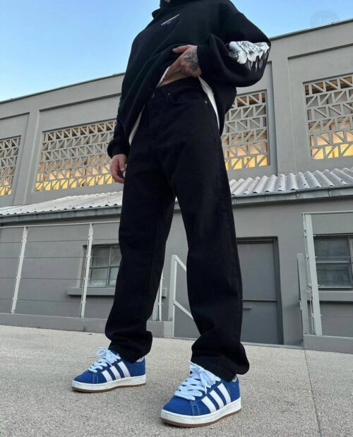 Baggy Fit Wide-Leg Jeans - Solid Black