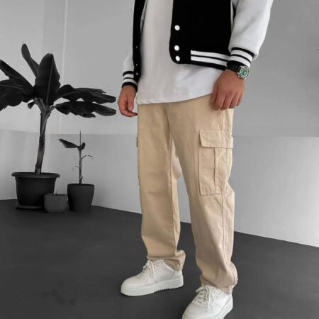 Relaxed Fit Straight Leg Cargo Pants - Khaki