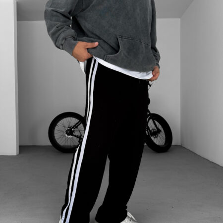 "Forget the Future" Embroidered Side-Stripe Track Pants - Black
