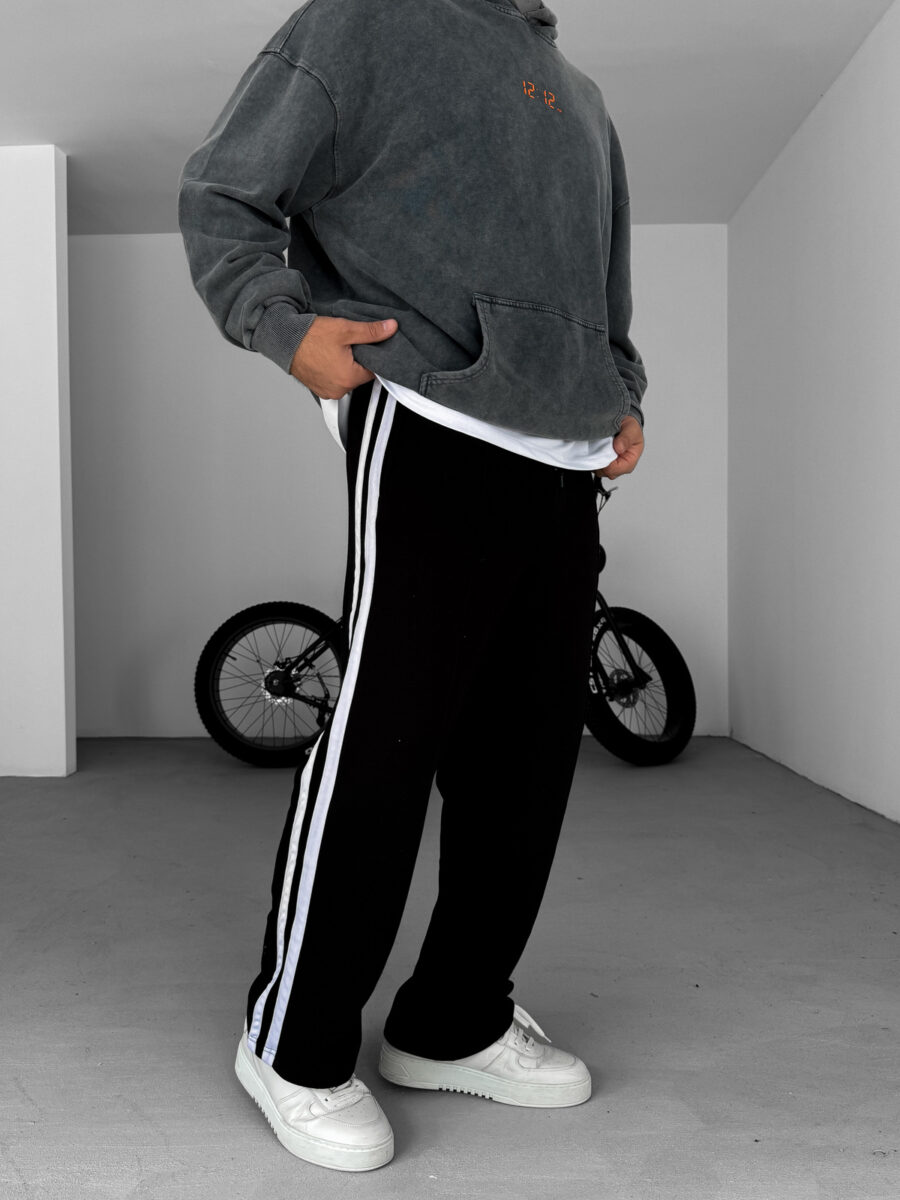 "Forget the Future" Embroidered Side-Stripe Track Pants - Black