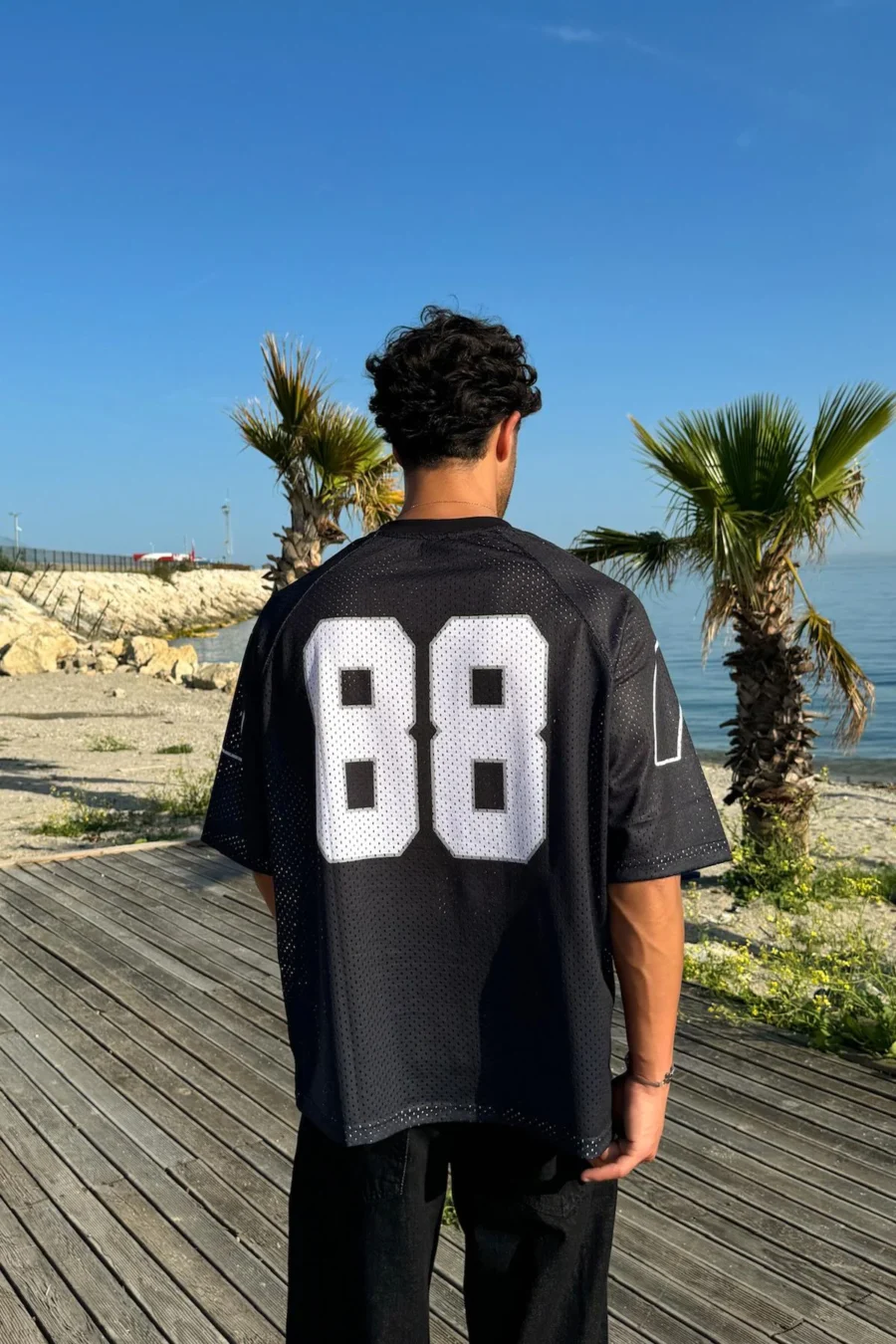 Northbound "88" Oversize Mesh Football Jersey - Black - Image 3