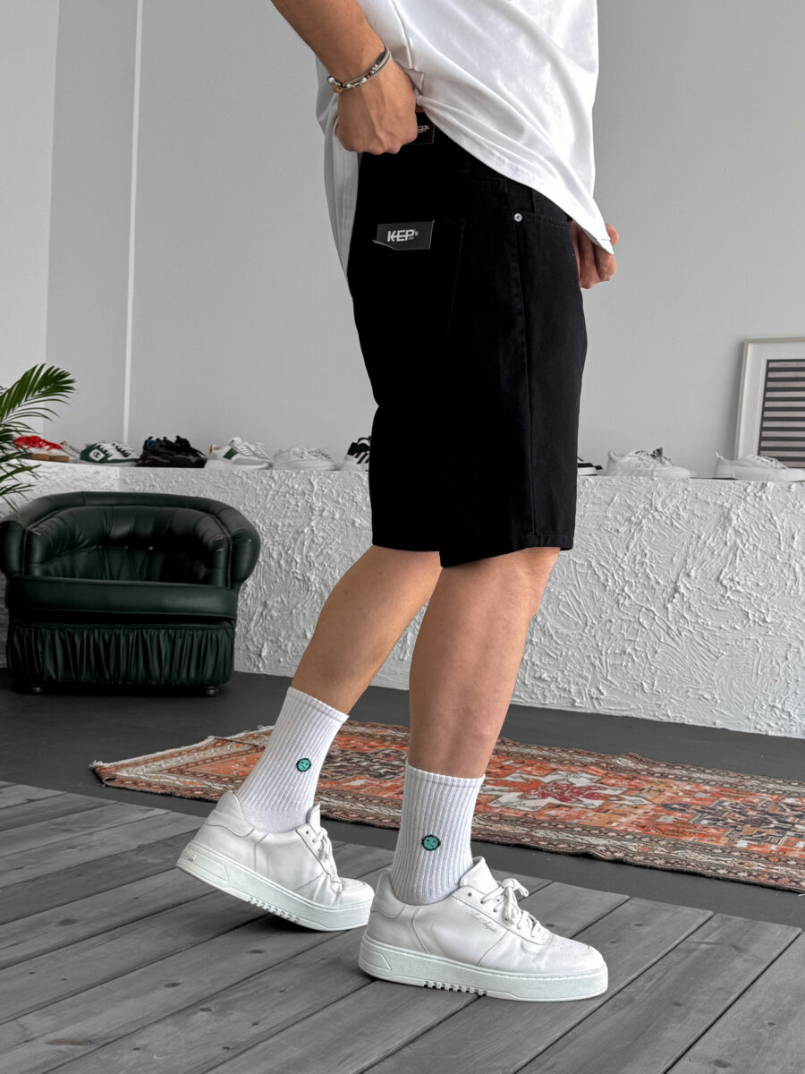 Relaxed Fit Denim Shorts - Solid Black - Image 3