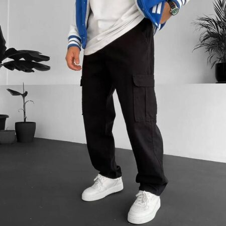 Black Relaxed Fit Straight Leg Cargo Pants