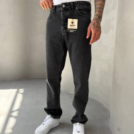 Vintage Wash Straight Fit Jeans - Faded Black
