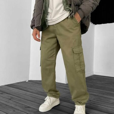 Regular Fit Twill Cargo Pants - Olive Green