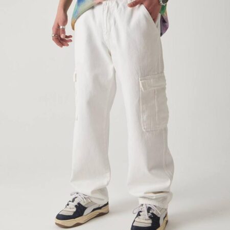 Baggy Fit White Denim Cargo Pants