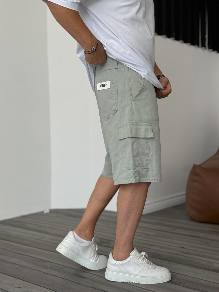 Relaxed Fit Cargo Shorts - Mint Green - Image 3