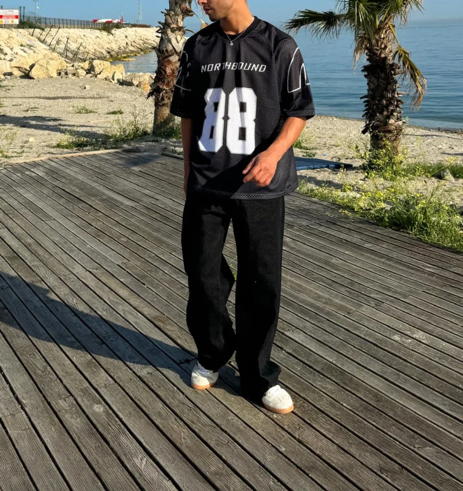 Northbound "88" Oversize Mesh Football Jersey - Black - Image 4