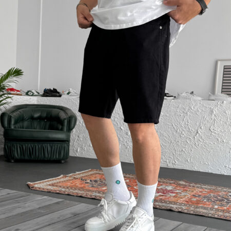 Relaxed Fit Denim Shorts - Solid Black