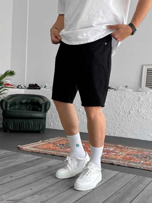 Relaxed Fit Denim Shorts - Solid Black