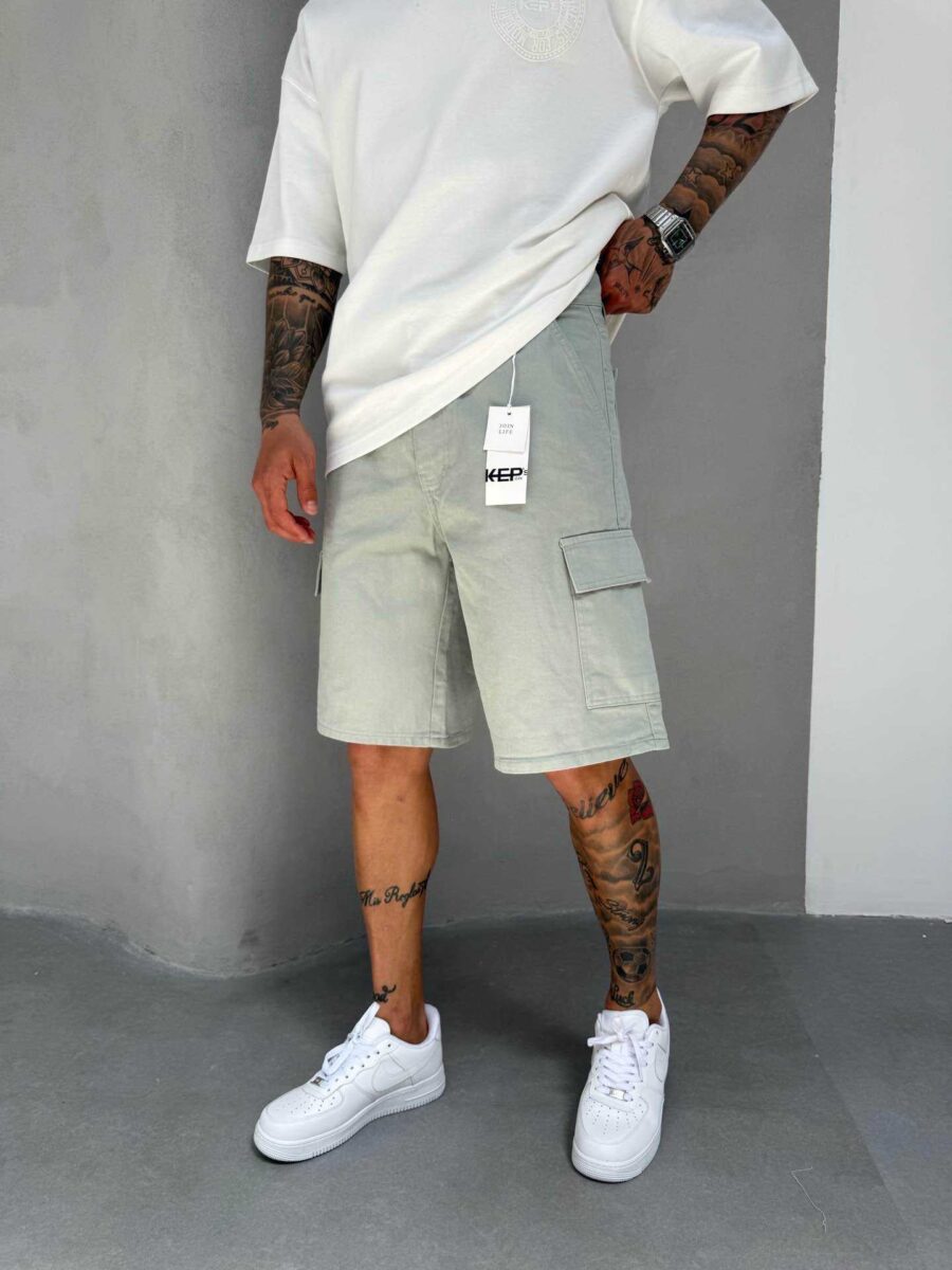 Relaxed Fit Cargo Shorts - Mint Green - Image 4