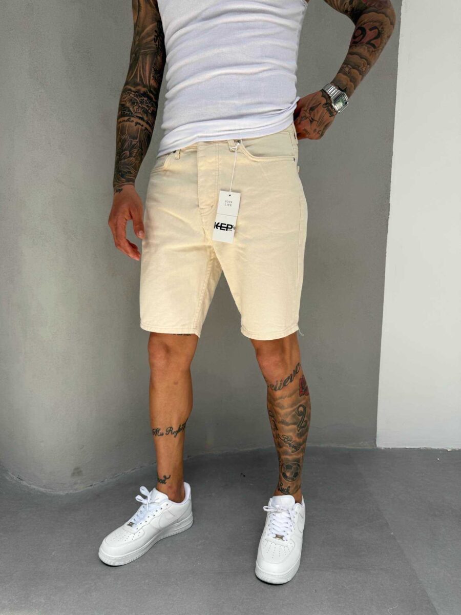 Relaxed Fit Basic Denim Shorts - Beige