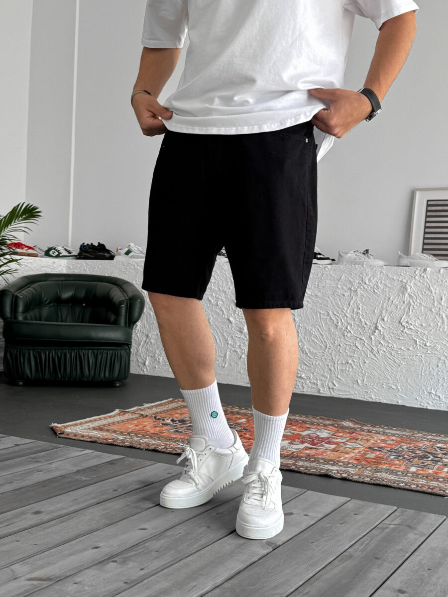 Relaxed Fit Denim Shorts - Solid Black - Image 2