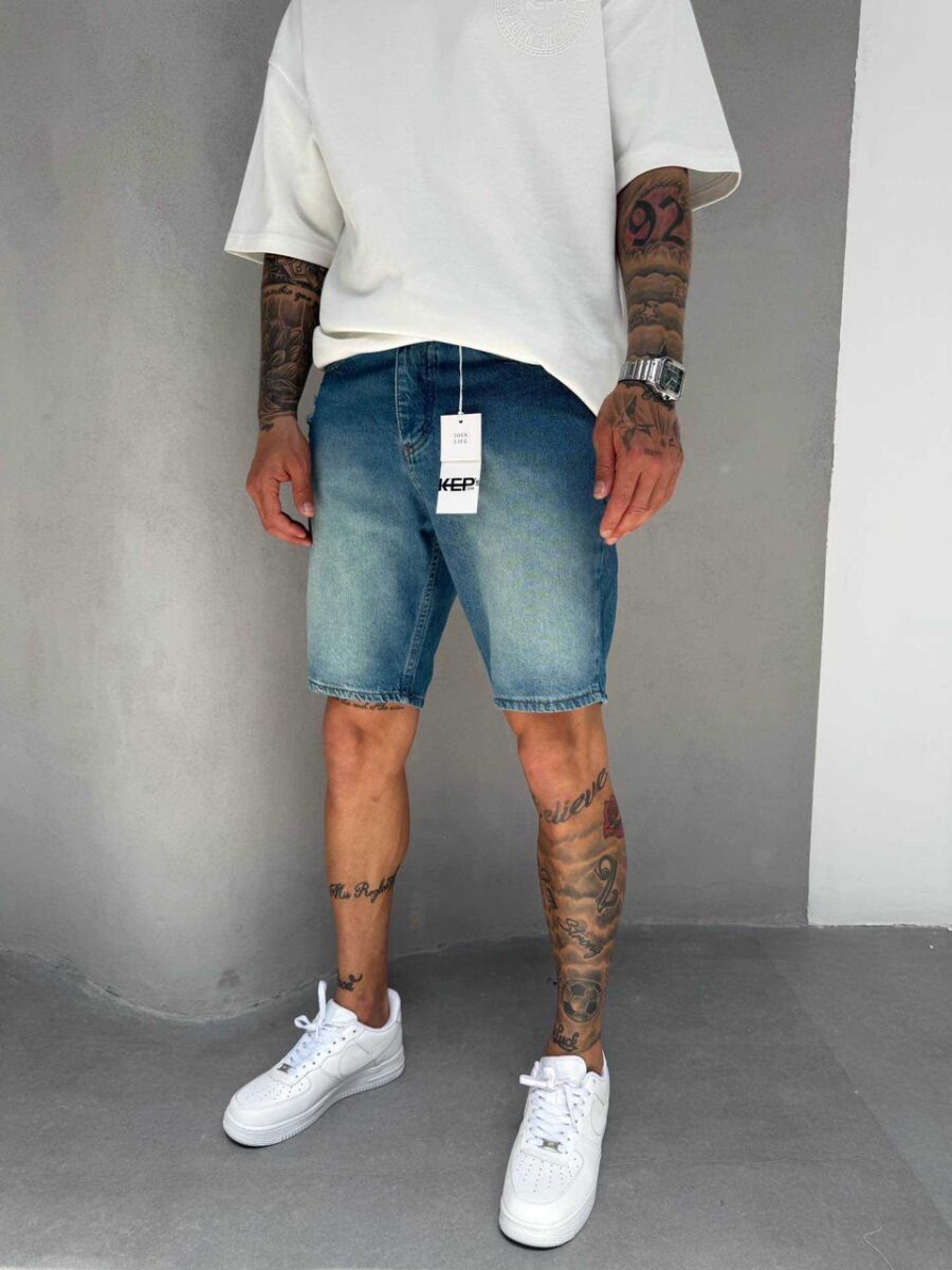 Slim Fit Denim Shorts - Vintage Blue Wash - Image 4