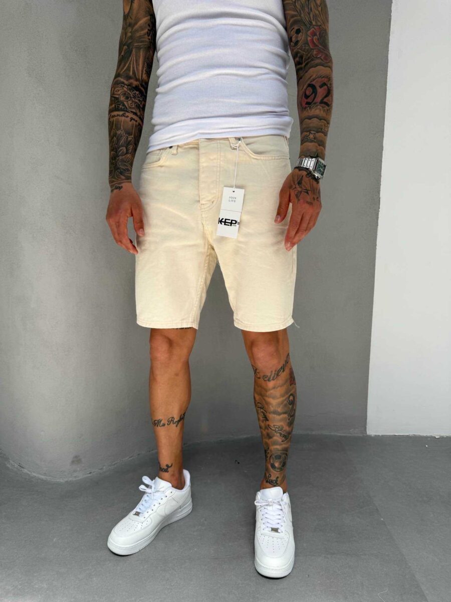 Relaxed Fit Basic Denim Shorts - Beige - Image 5