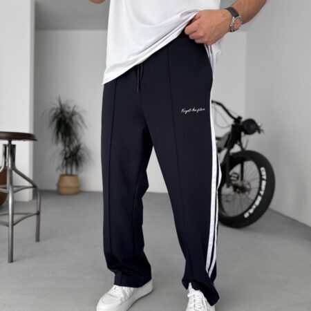 "Forget the Future" Embroidered Side-Stripe Track Pants - Navy