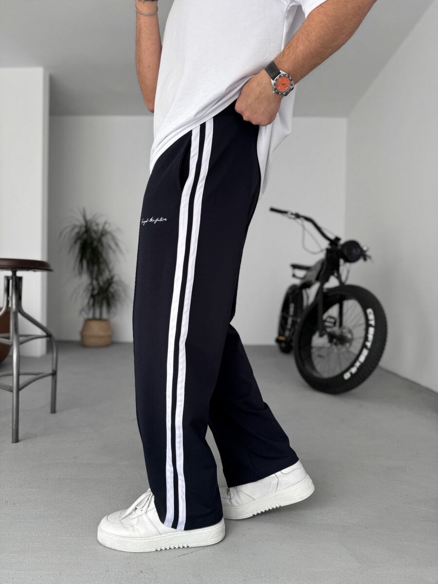 "Forget the Future" Embroidered Side-Stripe Track Pants - Navy - Image 2