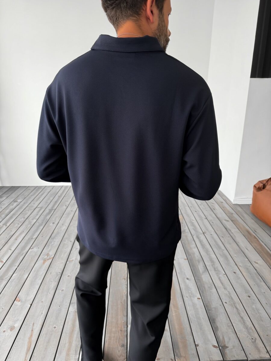 PREMIUM NAVY BLUE BUTTONED LONG SLEEVE POLO - Image 3