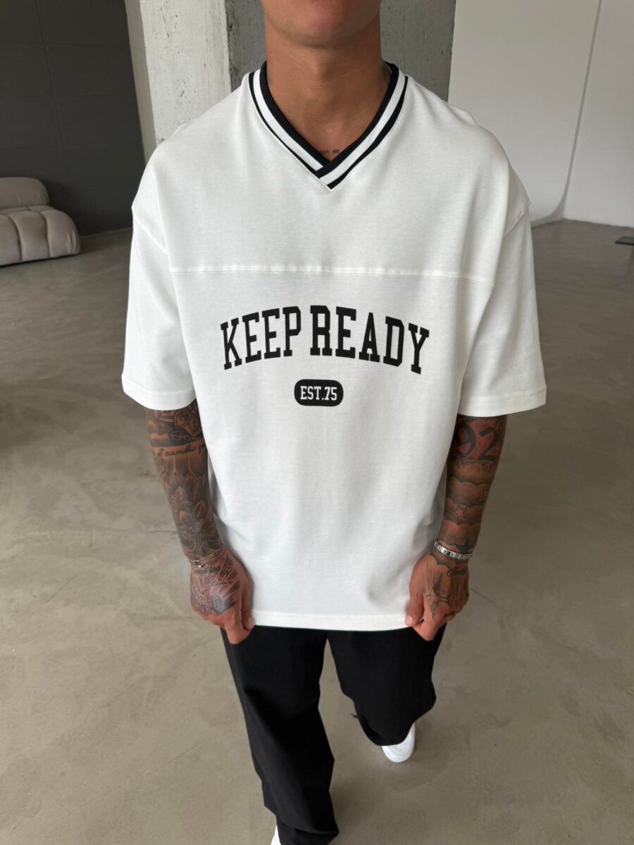 "Keep Ready" Oversized V-Neck T-Shirt - White Urban Style - Image 5