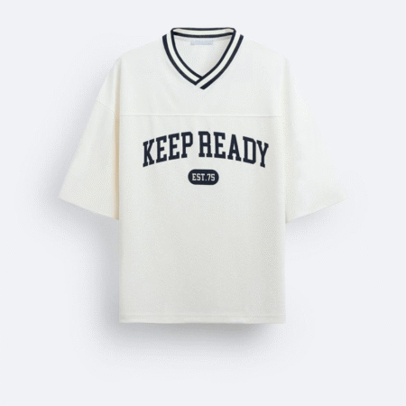 "Keep Ready" Oversized V-Neck T-Shirt - White Urban Style