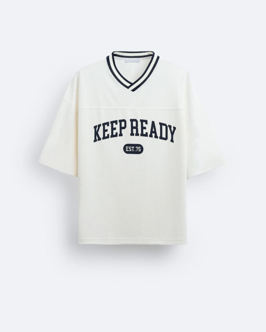 "Keep Ready" Oversized V-Neck T-Shirt - White Urban Style