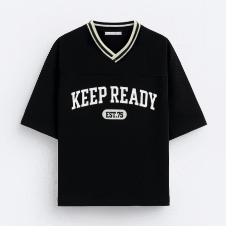 "Keep Ready" Oversized V-Neck T-Shirt - Black Urban Style