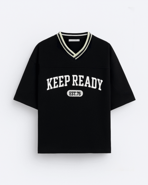 "Keep Ready" Oversized V-Neck T-Shirt - Black Urban Style
