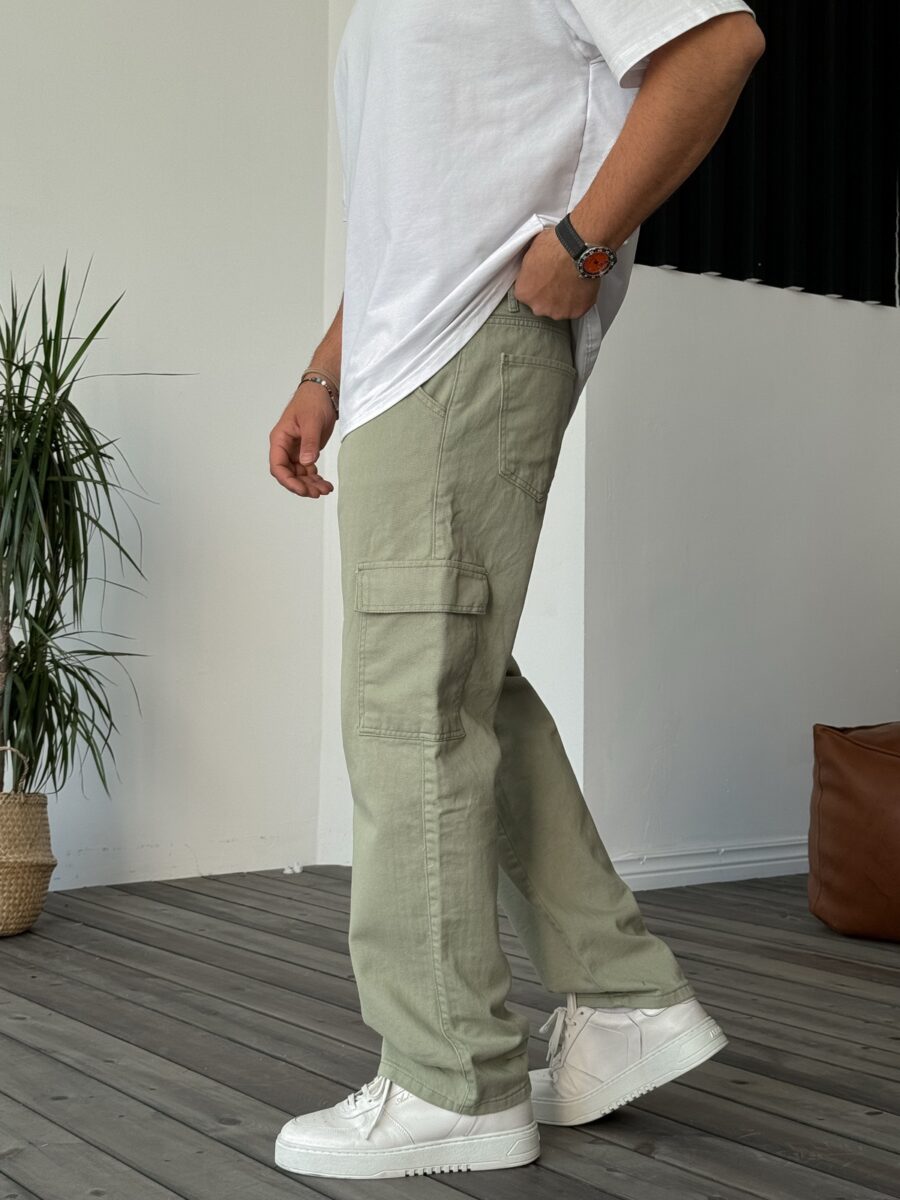 Olive Green Baggy Cargo Jeans - Image 5