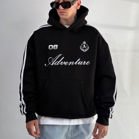 "Adventure" Premium Black Oversize Hoodie
