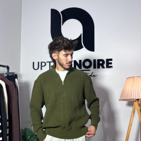 Knit Zipped Polo Green Sweatshirt