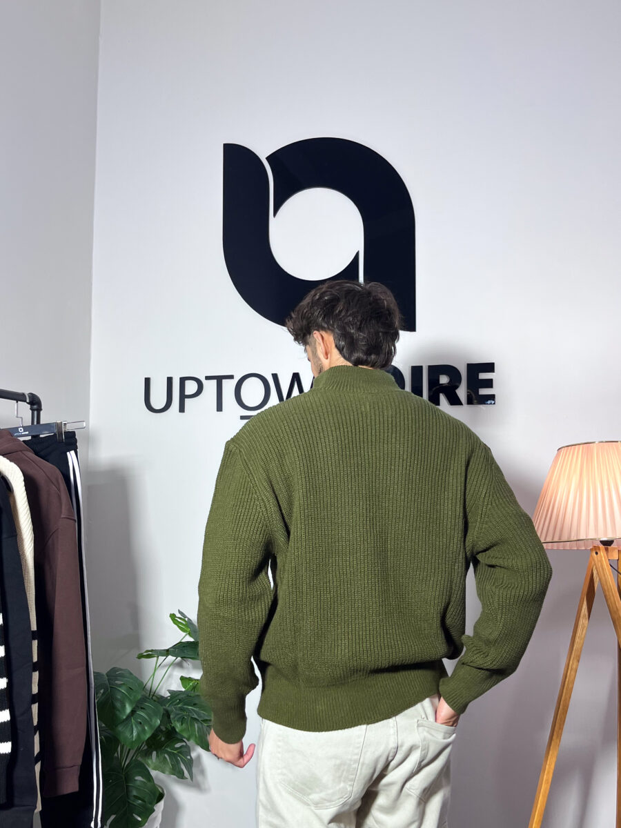 Knit Zipped Polo Green Sweatshirt - Image 3