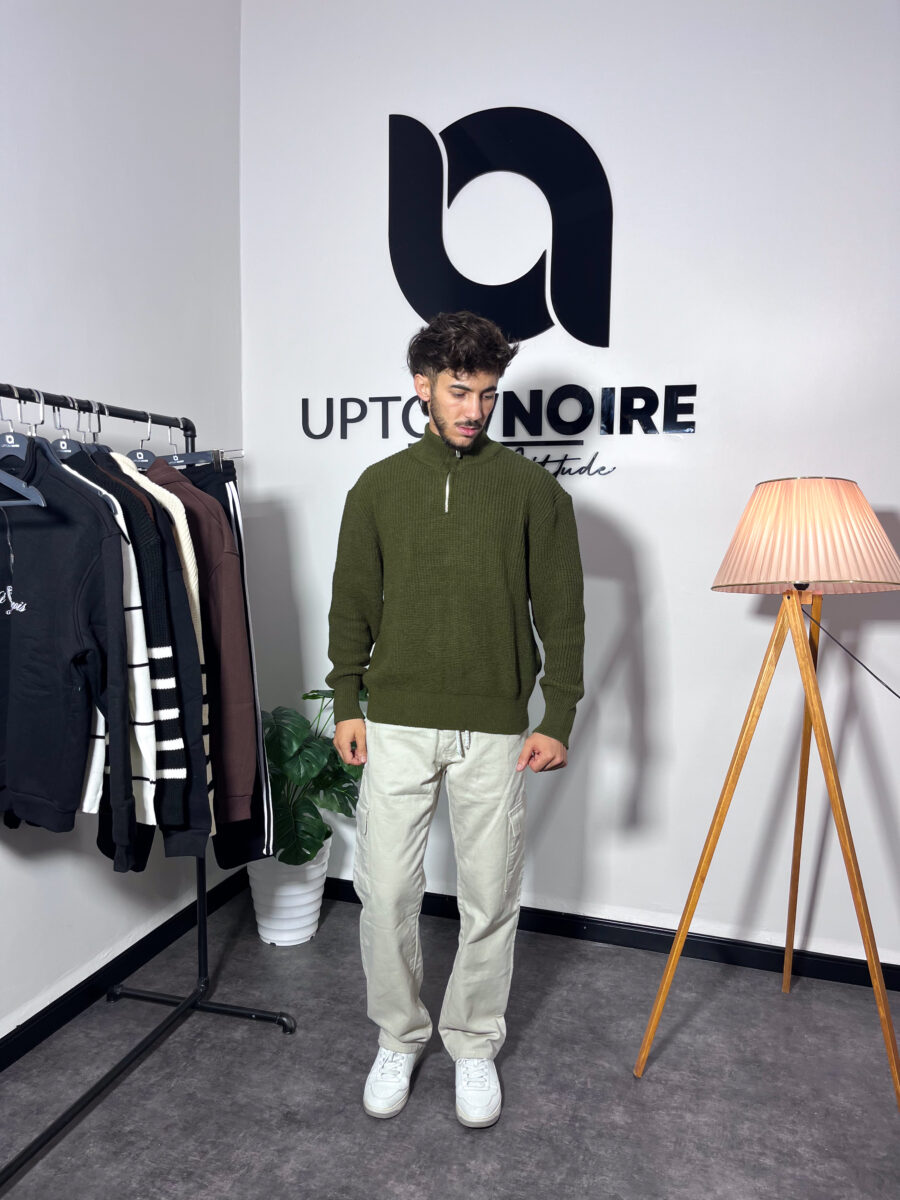 Knit Zipped Polo Green Sweatshirt - Image 4