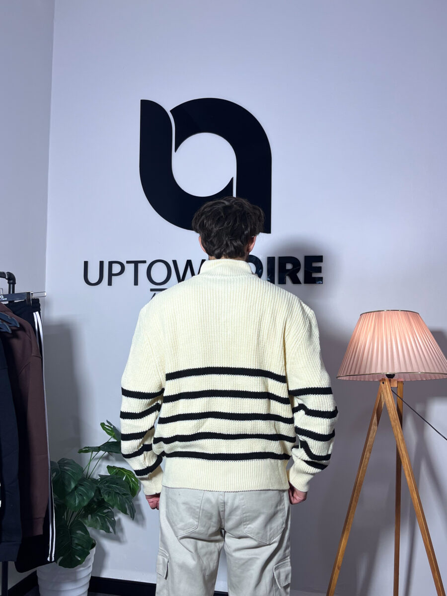 Knit Zipped Polo Beige And Black Sweatshirt - Image 2