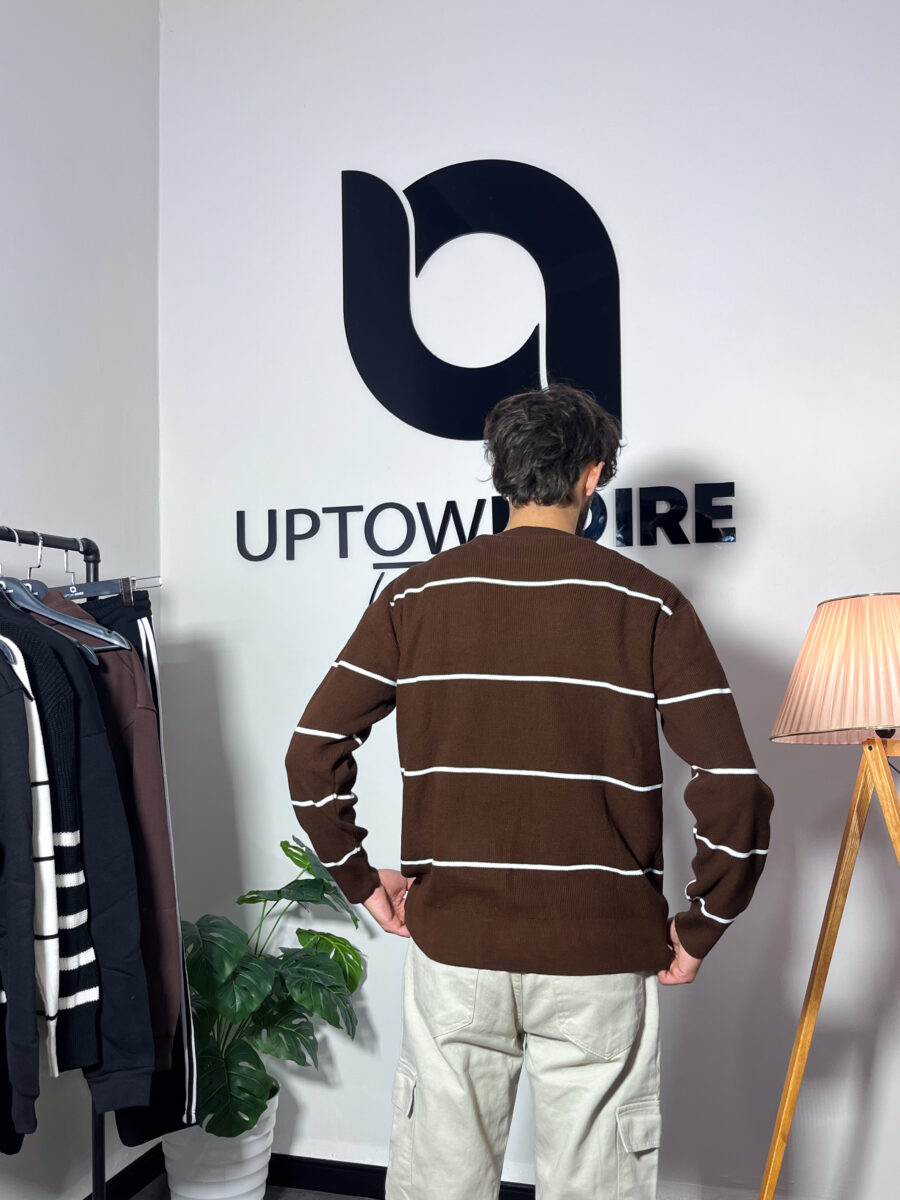 Striped Brown And White Oversize Sweatshirt - Image 2
