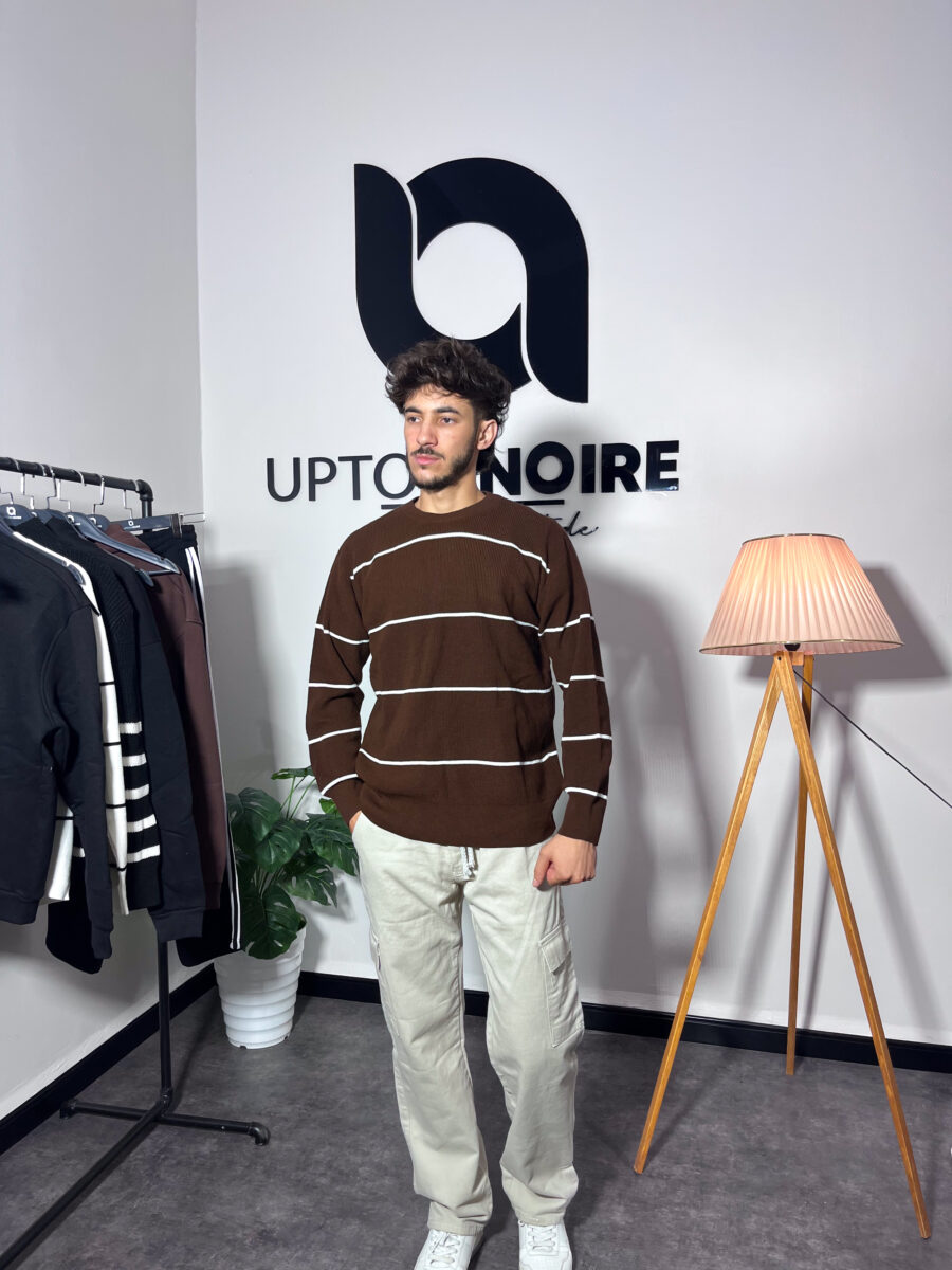 Striped Brown And White Oversize Sweatshirt - Image 3