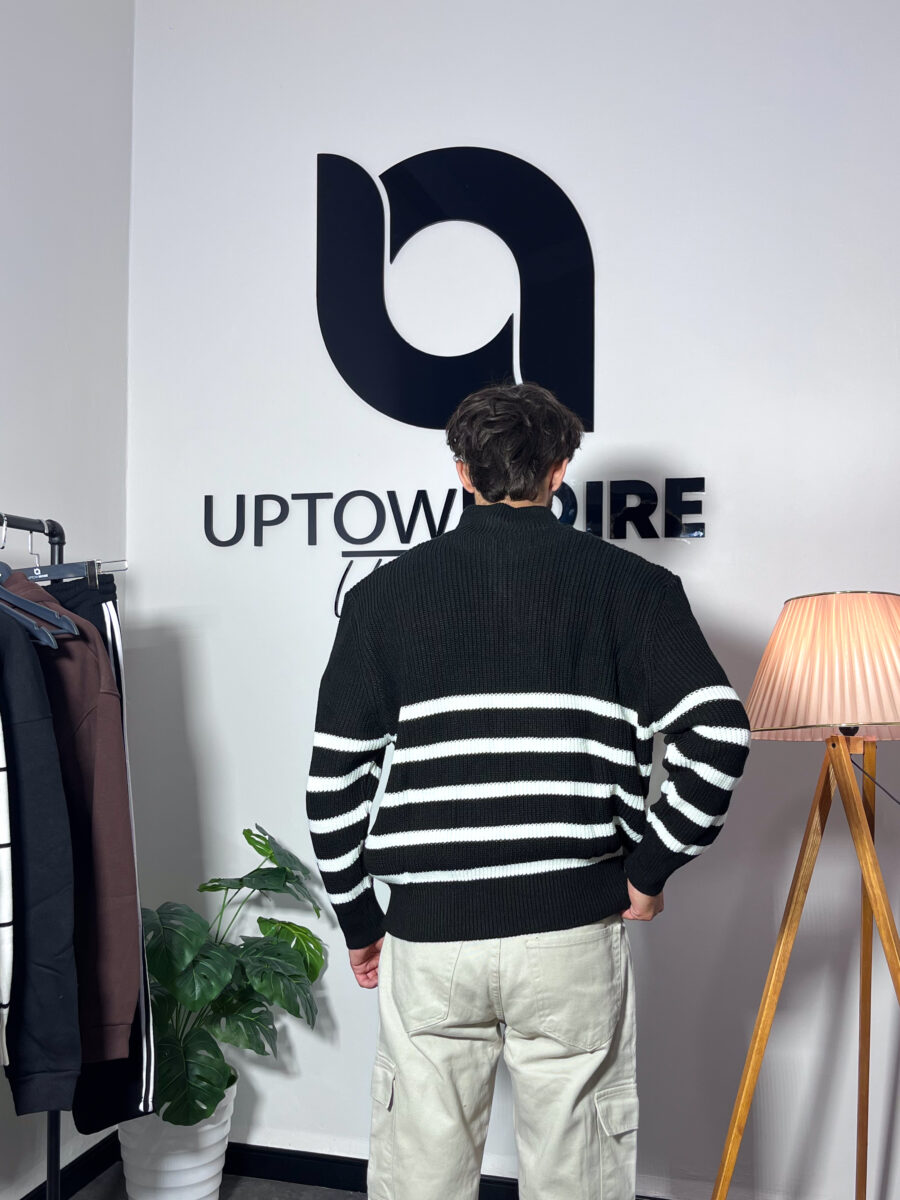 Knit Zipped Polo Black And White Sweatshirt - Image 2