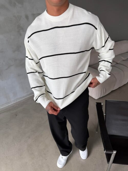 PM Striped White And Black Oversize Sweatshirt