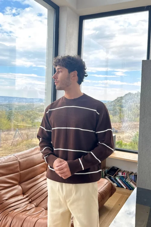 PM Striped Brown And White Oversize Sweatshirt