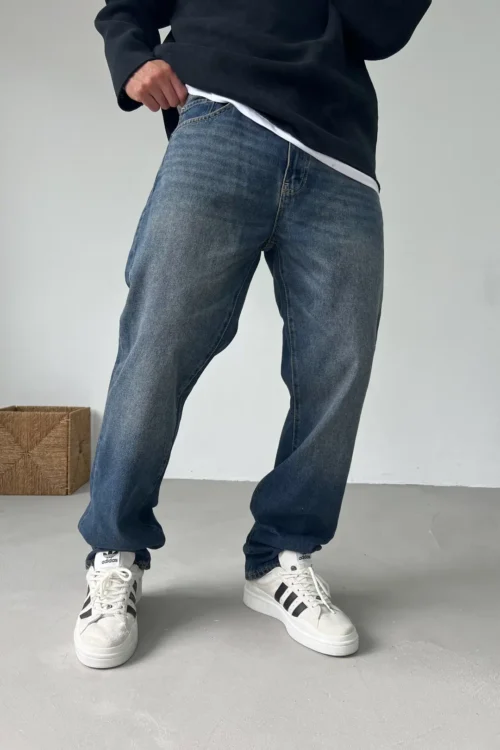 Stonewashed Dark Blue Baggy Jeans