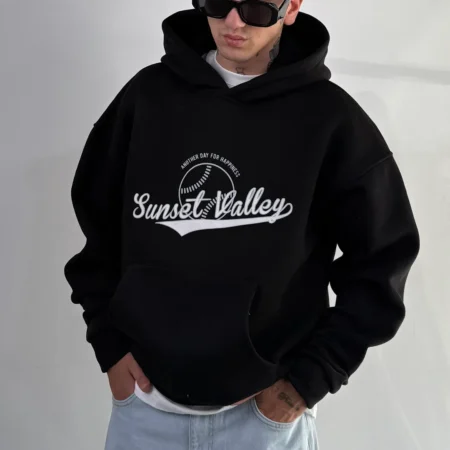 Sunset Valley Black Oversize Hoodie
