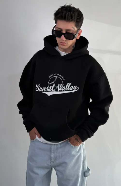 Sunset Valley Black Oversize Hoodie