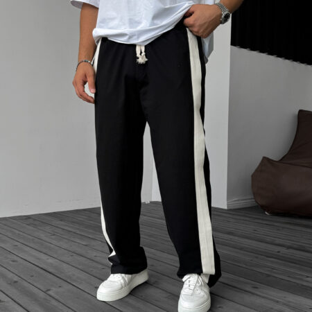 Black Straw Striped Pipe Leg Tracksuit