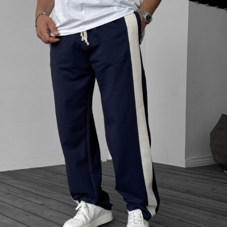 Navy Blue Straw Striped Pipe Leg Tracksuit